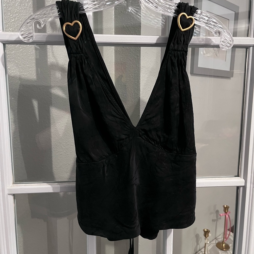 Rouje Black Tank Top with Gold Hearts